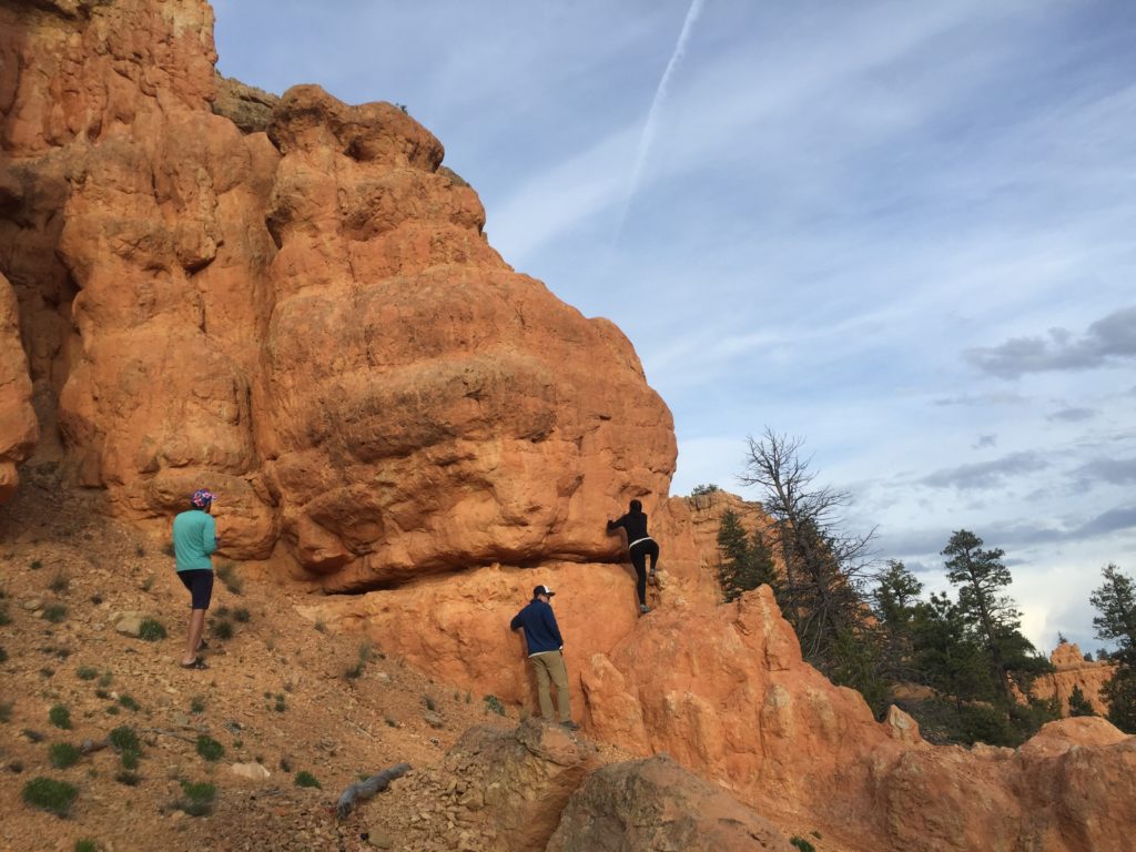 Scrambling inside Bryce Canyon near our US Forest Service Road Campsite. 