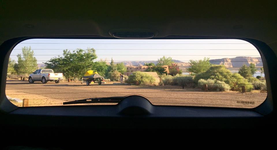 View of Lake Powell from our Jeep at Wahweap Campground. 