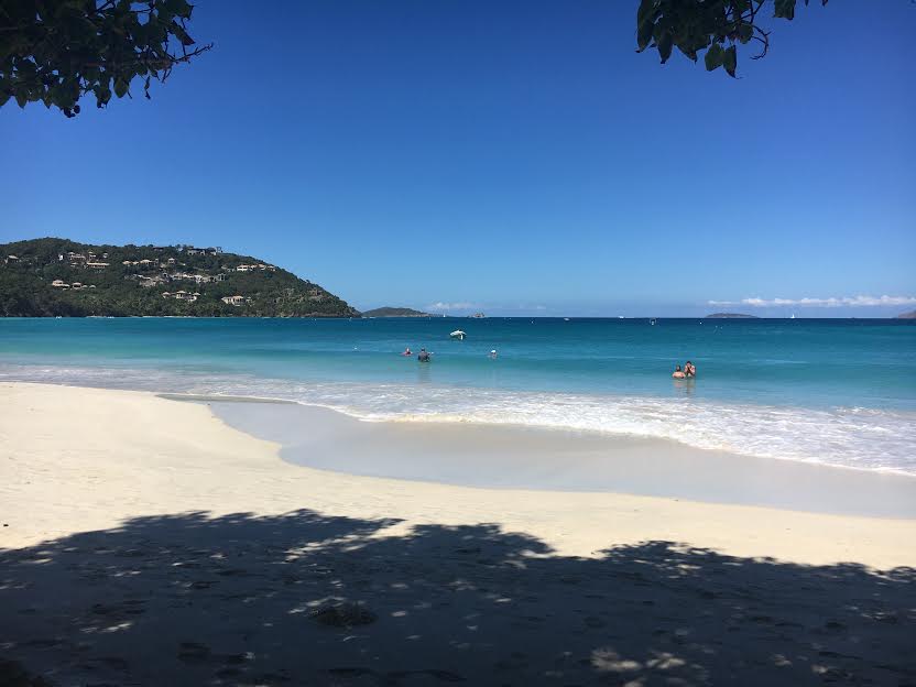 Us kayaking in to Cinnamon Bay from Whistling Cay.